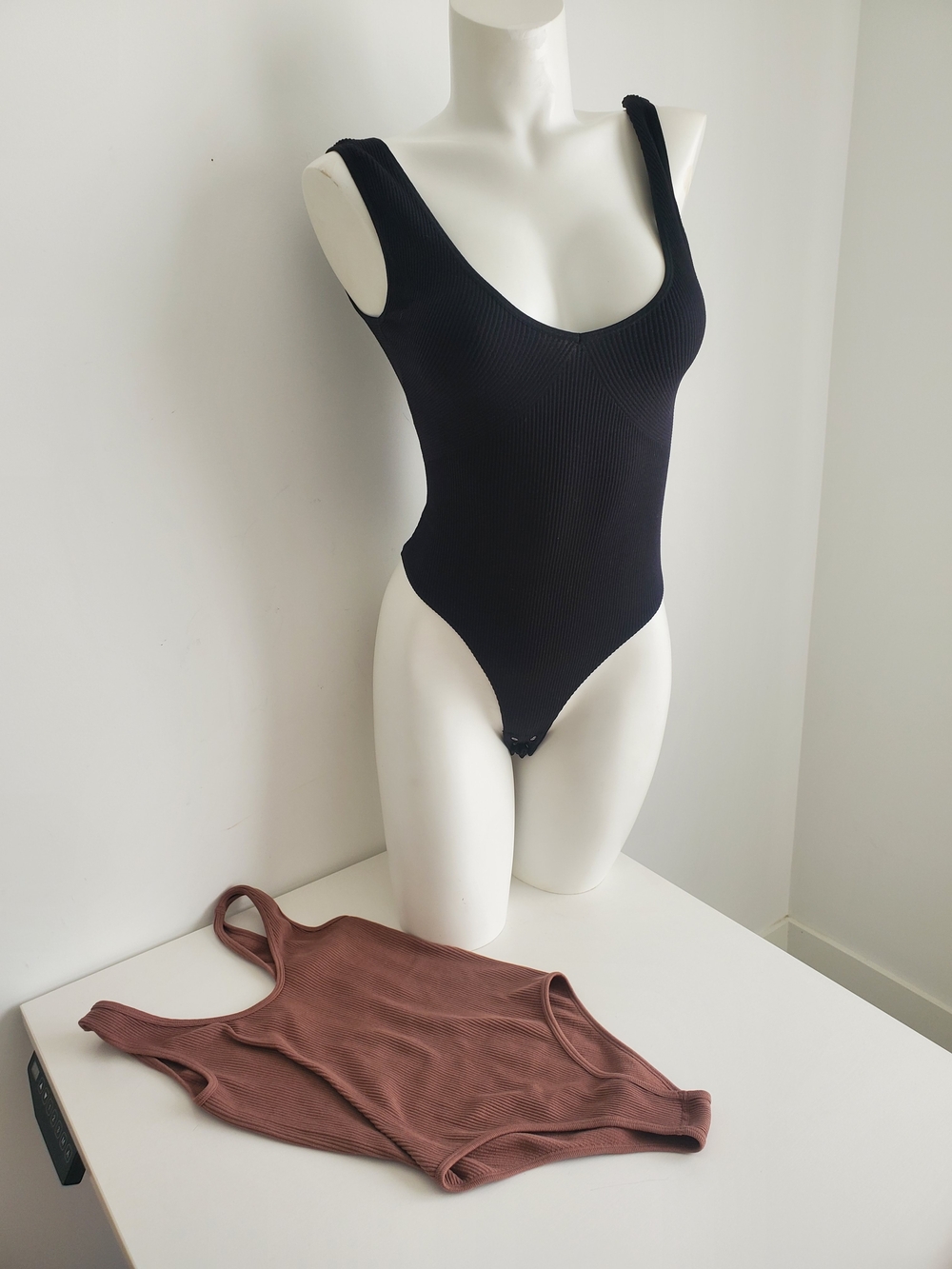 Zara Limitless Contour Ribbed Bodysuit Set Black & Brown - Size M/L